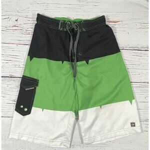 Ocean Current Boys Swim Shorts Sz Large Pockets Long Green Black Summer Pool